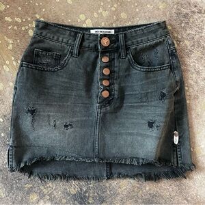 One teaspoon black distressed mini skirt with button fly.